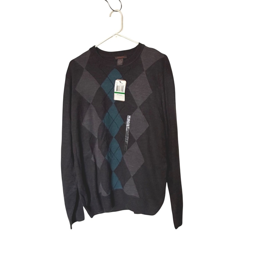 NEW Dockers Mens Argyle Sweater Charcoal Spearmint Grey Crewneck Size L